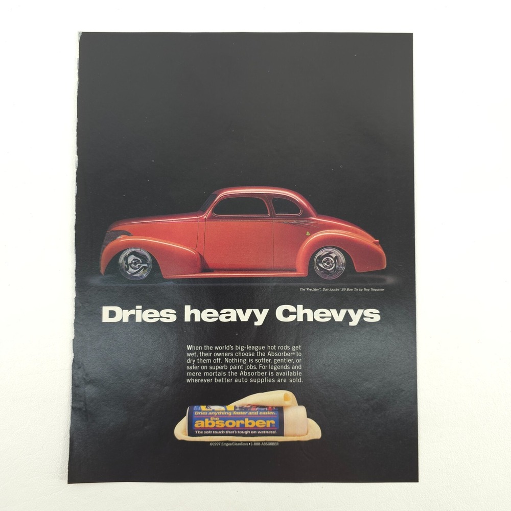 VTG 1939 Chevy Street Rod Absorber Advertising Promo Print Ad Garage Wall Art